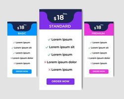 Corporate Pricing plans comparison table. Business product price chart subscription list layout. Features checklist infographic price design vector