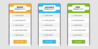Corporate Pricing plans comparison table. Business product price chart subscription list layout. Features checklist infographic price design vector