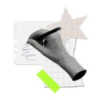 Halftone collage hand writes on a torn out sheets of paper. Trendy vintage style mixed media art. Writing notes, memos, plans, goals, tasks. Dotted illustration. vector