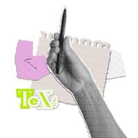 Hand that hold a pen with torn papers on background. Trendy halftone collage style. illustration. vector