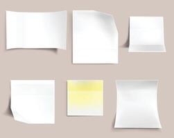 White Paper stickers set of different shapes with shadow and folded edges, tags, sticky notes background. vector