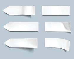White Paper stickers set of different shapes with shadow and folded edges, tags, sticky notes for memo mockup isolated background. vector