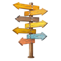 Wooden Signpost with Multiple Arrows Pointing in Different Directions png