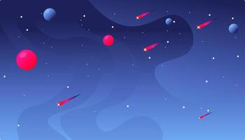 Gradient galaxy background with meteor and planets vector