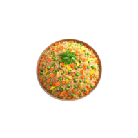 Vegetable fried rice colorful confetti of peas carrots and scrambled tofu isolated on transparent Food png