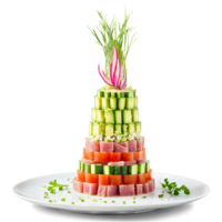 Tuna tartare tower a stunning presentation of layered tuna avocado and cucumber drizzled with soy png