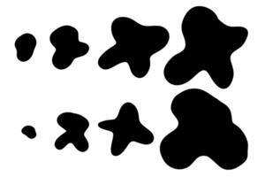 Organic abstract spot. Organic irregular shapes, stone or nature black blobs. Abstract random pebble silhouettes, blotch and inkblot. Simple liquid splodge elements water forms. minimal bubble. vector
