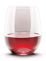 Minimalist stemless wine glass, pure cylindrical form, thick base, stark shadows, isolated transparent, vigorous swirling red wine, bold graphic image png