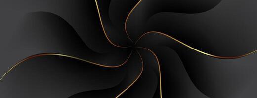 black abstract background with twirl golden lines texture vector