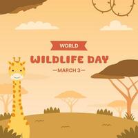 world wildlife day poster background with giraffe and nature vector