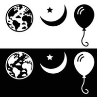 Set of Earth Moon and Balloon icons vector
