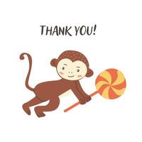 Childrens animal card monkey with congratulation text. vector