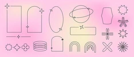 y2k retro elements set, 90s or 2000s elements of arch and stars, shapes in minimalistic vector