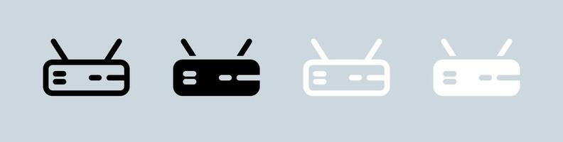 Router icon set in black and white. Network connection signs illustration. vector