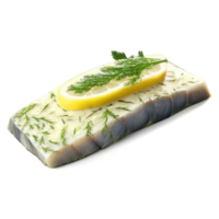 herring fillet, baked with a lemon and herb butter, delicates sea food, isolated on transparent background png