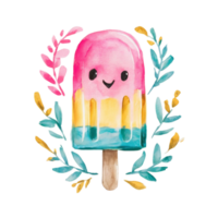 pink and turquoise watercolor graphics for summer ice cream on a stick png