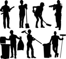 workers or labor silhouette in different positions vector