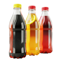 three bottles of soda with different colors png