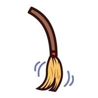 Wooden or bamboo broom icon illustration with outline isolated on square white background. Simple flat cartoon art styled object drawing for coloring book or web designs. vector