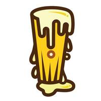 Overflowing alcohol beer drink in glass cup colored icon illustration with outline isolated on square white background. Simple flat cartoon art styled object drawing for coloring book or web designs. vector