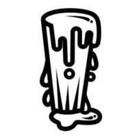 Overflowing water in glass cup icon illustration with black outline isolated on square white background. Simple flat cartoon art styled object drawing for coloring book or web designs. vector