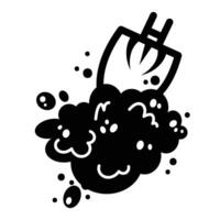 Shovel and soil gardening themed icon illustration with black outline isolated on square white background. Simple flat cartoon art styled object drawing for coloring book or web designs. vector