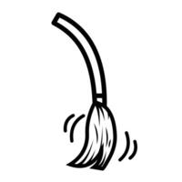 Bamboo broom icon illustration with black outline isolated on square white background. Simple flat cartoon art styled object drawing for coloring book or web designs. vector