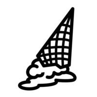 Melting upside and fallen down ice cream cone food icon illustration with black outline isolated on square white background. Simple flat cartoon art styled object drawing. vector