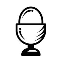 Boiled egg in egg cup icon illustration with black outline isolated on square white background. Simple flat cartoon art styled object drawing for coloring book or web designs. vector