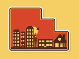 Retro abstract cityscape sticker using geometric shape sticker design vector