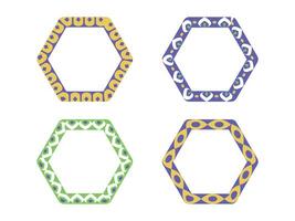 Set of four hexagonal frames with geometric pattern. vector