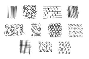 Scribble doodle abstract geometric shapes set. Hand drawn brush stroke sketch textures. vector