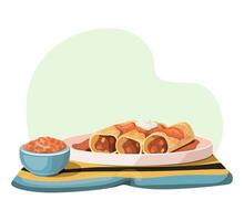 Enchiladas with salsa and sour cream. vector