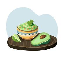 Guacamole with Avocado and Lime. vector