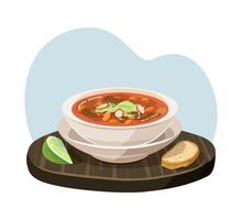 Pozole soup with lime and bread. vector
