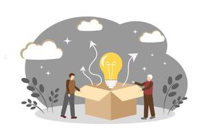 The concept of a new idea, imagination and inspiration. A light bulb in a box. Box and idea vector