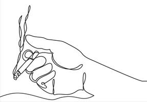 illustration of a hand holding cigarette. continuous line. vector