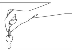The hand holding a key. continuous line. vector