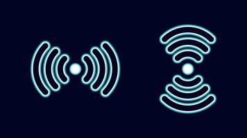 WiFi symbols neon effect dark background. Waves Wi Fi signal icon. Internet connection modern technology. Design web page billboard banner. illustration. vector