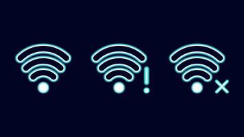 WiFi symbols neon effect dark background. Waves Wi Fi signal icon. Internet connection modern technology. Design web page billboard banner. illustration. vector