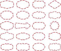 set of christmas frames with candy cane pattern. isolated christmas flat borders vector