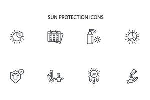 Sun protection icon set..Editable stroke.linear style sign for use web design,logo.Symbol illustration. vector