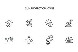 Sun protection icon set..Editable stroke.linear style sign for use web design,logo.Symbol illustration. vector