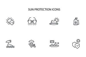 Sun protection icon set..Editable stroke.linear style sign for use web design,logo.Symbol illustration. vector