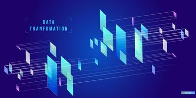 Illustration of abstract stream information. Cyberpunk, big data and cybersecurity. Cyberspace, blockchain transactions. Connection, AI, data transfer background vector