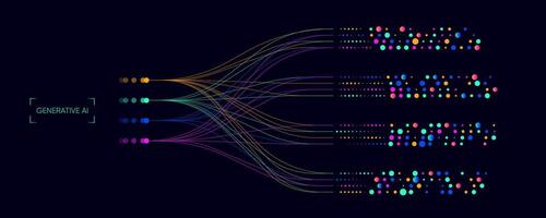 Illustration of abstract stream information with line and dot. Big data, technology, AI, data transfer, data flow, large language model, LLM vector