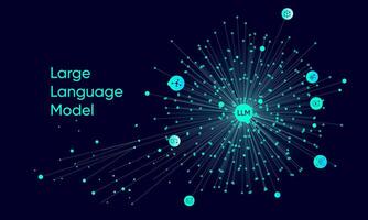 Illustration of abstract stream information with cyan line and dot. Big data, technology, AI, data transfer, data flow, large language model vector