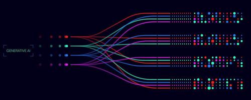 Illustration of abstract stream information with line and dot. Big data, technology, AI, data transfer, data flow, large language model, LLM vector