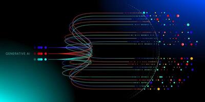 Illustration of abstract stream information with line and dot. Big data, technology, AI, data transfer, data flow, large language model, LLM vector
