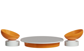 Orange and white circular podium. 3D rendering png